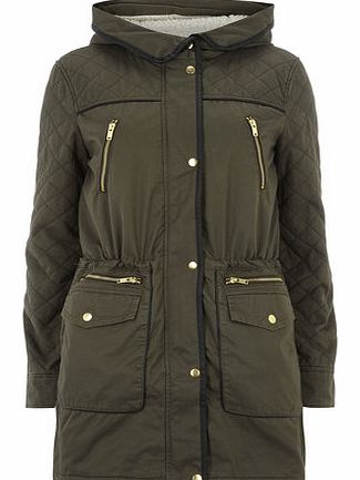 Dorothy Perkins Womens Tall Khaki Quilt Sleeve Parka- Khaki
