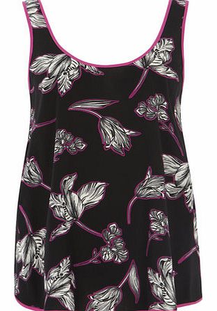 Dorothy Perkins Womens Tall Lily Print Built Up Cami Top- Black