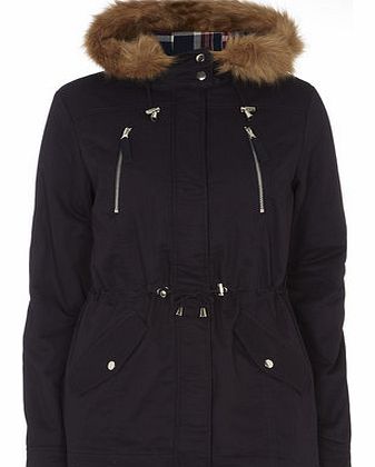 Dorothy Perkins Womens Tall Navy Check Hood Parka Jacket- Blue