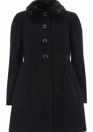 Womens Tall Navy Fit and Flare Coat- Navy