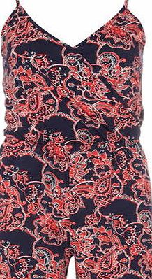 Dorothy Perkins Womens Tall Navy Folk Wrap Playsuit- Navy