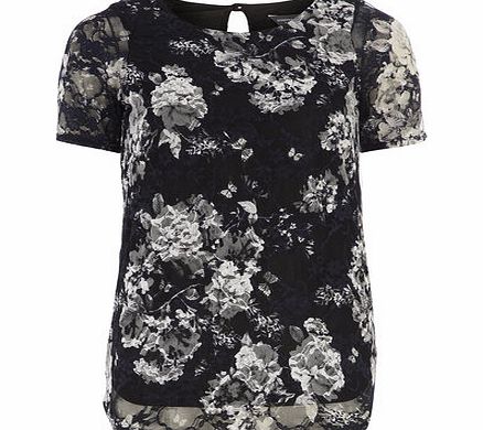 Dorothy Perkins Womens Tall Navy Print Lace Tee- Blue DP05485730
