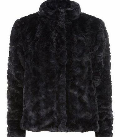 Womens Tall Navy Short Faux Fur Coat- Navy