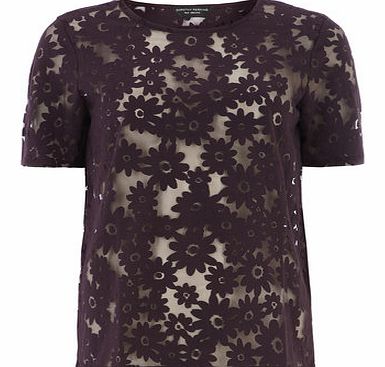 Dorothy Perkins Womens Tall Plum Daisy Burnout Tee- Purple