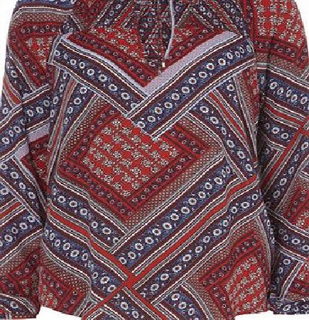 Dorothy Perkins Womens Tall Red Scarf Print Blouse- Red DP05545226