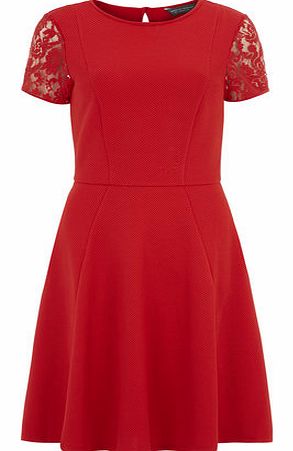 Dorothy Perkins Womens Tall Red Waffle Lace Dress- Red DP07237006
