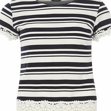 Dorothy Perkins Womens Tall Stripe Lace Trim Tee- Navy DP56442330