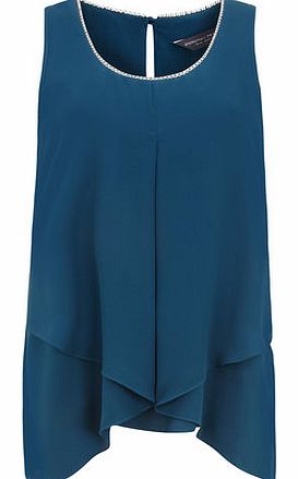 Dorothy Perkins Womens Tall Teal Green Embellished Top- Blue