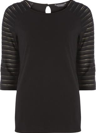 Dorothy Perkins, 1134[^]262015000709461 Womens TALL Textured Sleeve Top- Black DP56455110