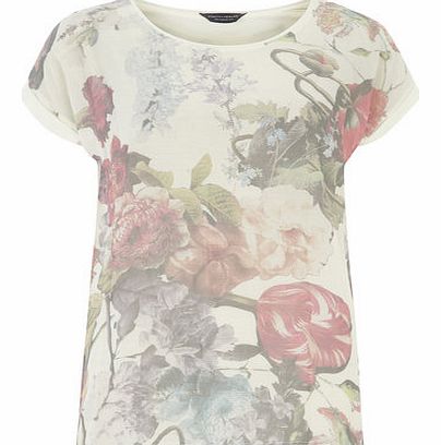 Dorothy Perkins Womens Tall woven front floral tee- Ivory