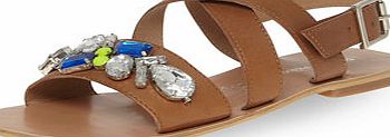 Dorothy Perkins Womens Tan leather gem sandals- Tan DP22314950