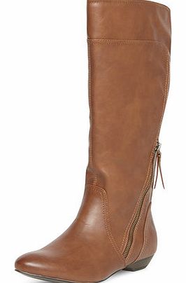 Dorothy Perkins Womens Tan ruched knee high boots- Tan DP22253950