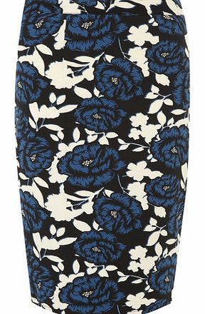 Dorothy Perkins Womens Teal Blue Floral Crepe Pencil Skirt- Blue