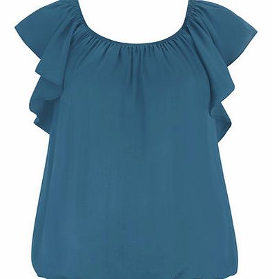 Dorothy Perkins Womens Teal Blue Satin Bubble Top- Blue DP05506328