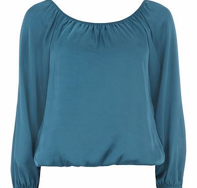 Dorothy Perkins Womens Teal Elasticated Neckline Top- Blue