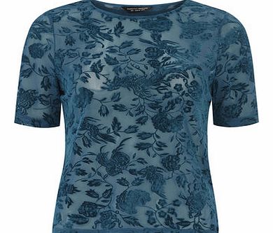 Dorothy Perkins Womens Teal Flocked Mesh Tee- Teal DP05468881