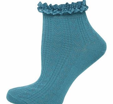 Dorothy Perkins Womens Teal Lace Top Ankle Socks- Blue DP16213228