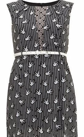 Dorothy Perkins Womens Tenki Black Bird Print Dress- Black