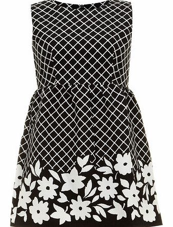 Dorothy Perkins Womens Tenki Black Check Flower Dress- Black