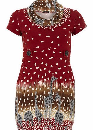 Dorothy Perkins Womens Tenki Maroon Giraffe Print Tunic- Red