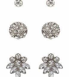 Dorothy Perkins Womens Three Pair Crystal Earring- Silver