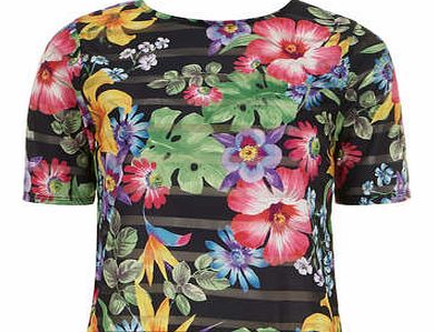 Dorothy Perkins Womens Tropical Print Burnout Tee- Blue DP05460150