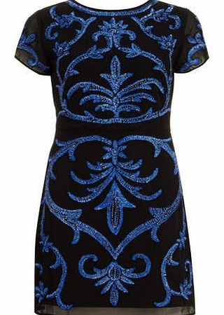 Womens True Decadence Black Blue Baroque Dress-