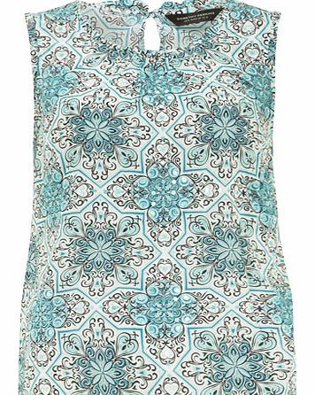Womens Turquoise Deco Ruffle Top- Blue DP67158127