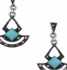 Dorothy Perkins Womens Turquoise Stone Drop Earrings- Silver