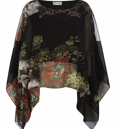 Dorothy Perkins Womens Voulez Vous Black Batwing Floral Cape