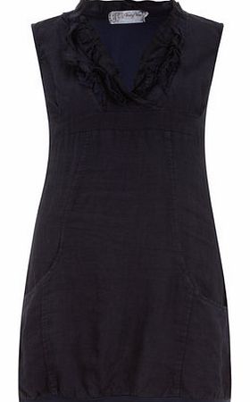 Dorothy Perkins Womens Voulez Vous Navy Linen Ruffle Neck Dress-
