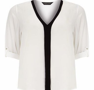 Womens White and black rollsleeve top- White