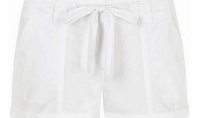 Dorothy Perkins Womens White belted poplin shorts- White