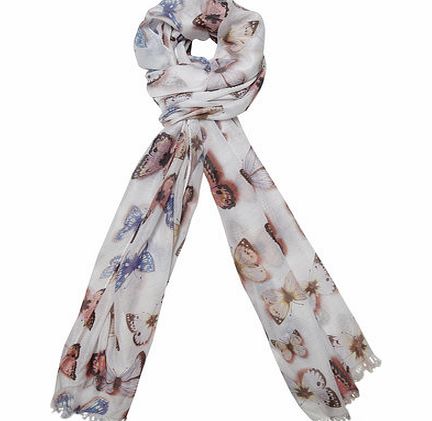 Dorothy Perkins Womens White Butterfly Scarf- White DP11144102