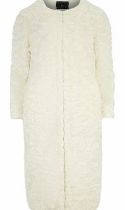 Dorothy Perkins Womens White Collarless Midi Gloss Faux Fur