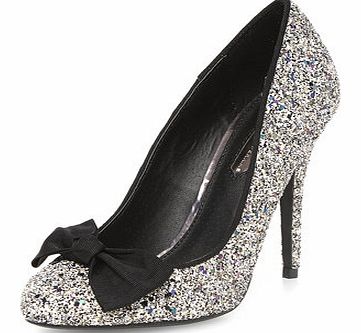 Dorothy Perkins Womens White glitter bow court shoes- White