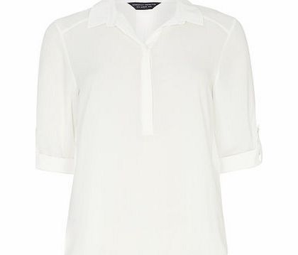 Dorothy Perkins Womens White Half Placket Rollsleeve Top- White