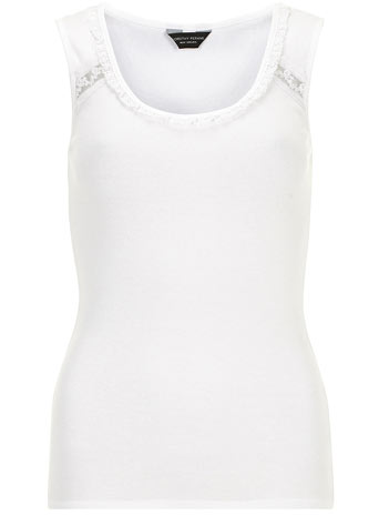 Womens White rib and lace vest- White DP56340202