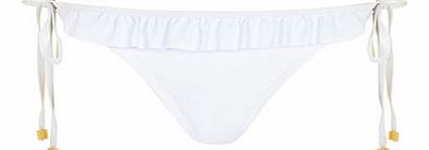 Womens White Ruffle Tie Side Bikini Bottoms-
