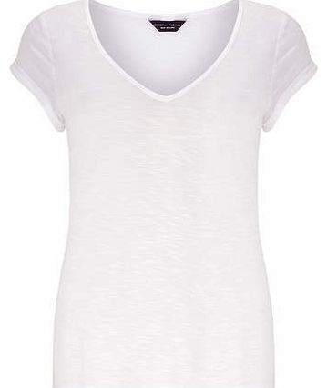 Dorothy Perkins Womens White V neck slubby tee- White DP56354301