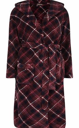 Dorothy Perkins Womens Wine Check Hood Dressing Gown- Purple