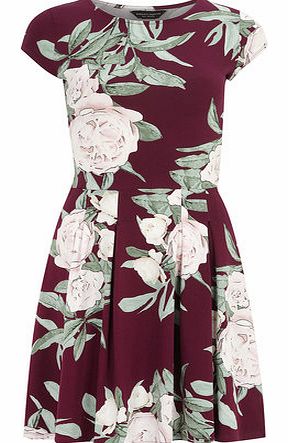 Dorothy Perkins Womens Wine Red floral sweetheart dress- Red