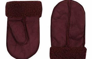Dorothy Perkins Womens Wine Red Sherpa Mittens- Burgundy