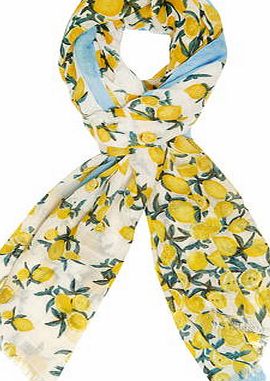 Dorothy Perkins Womens Yellow Lemon Print Scarf- Blue DP11151210