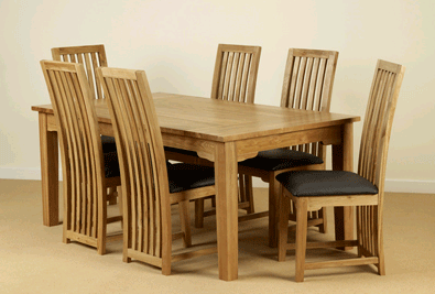 6ft Oak Table and Chair Set, w/t 6 Oak