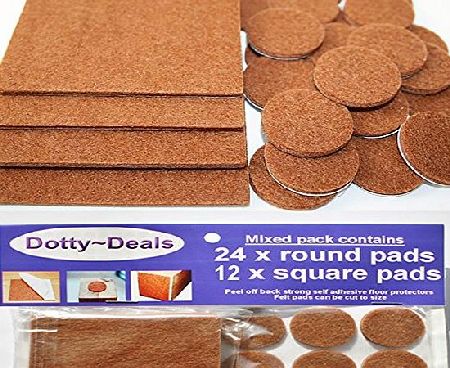 Dotty Deals 12x square amp; 24x round self adhesive felt floor protector pads