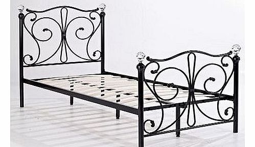 FLORENCE DOUBLE BLACK METAL BED FRAME WITH CRYSTAL FINIALS