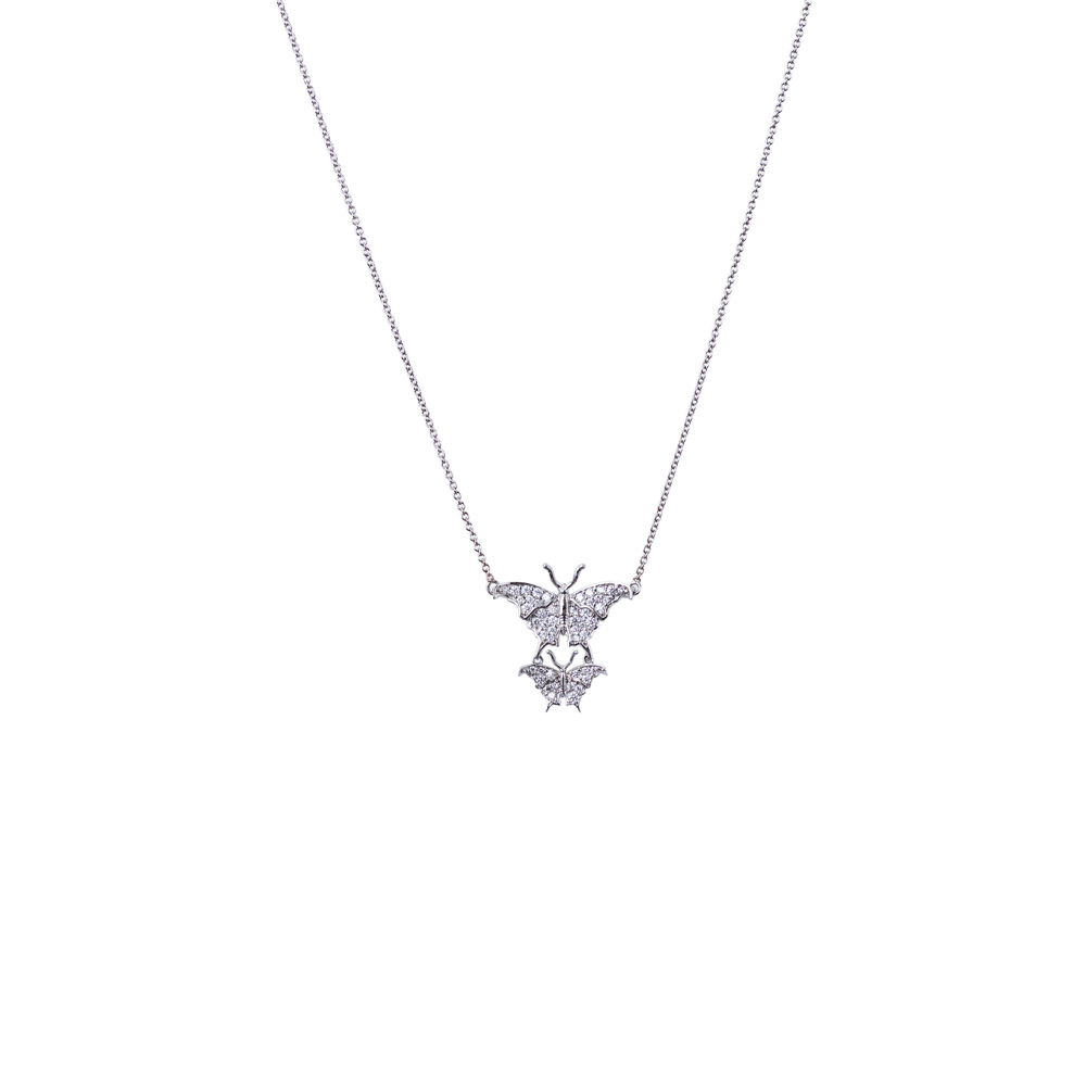 Double Butterfly Necklace - White Gold