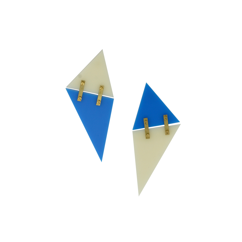 Double Facet Earrings - Blue and Cream