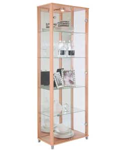 Double Glass Door Display Cabinet - Beech Effect